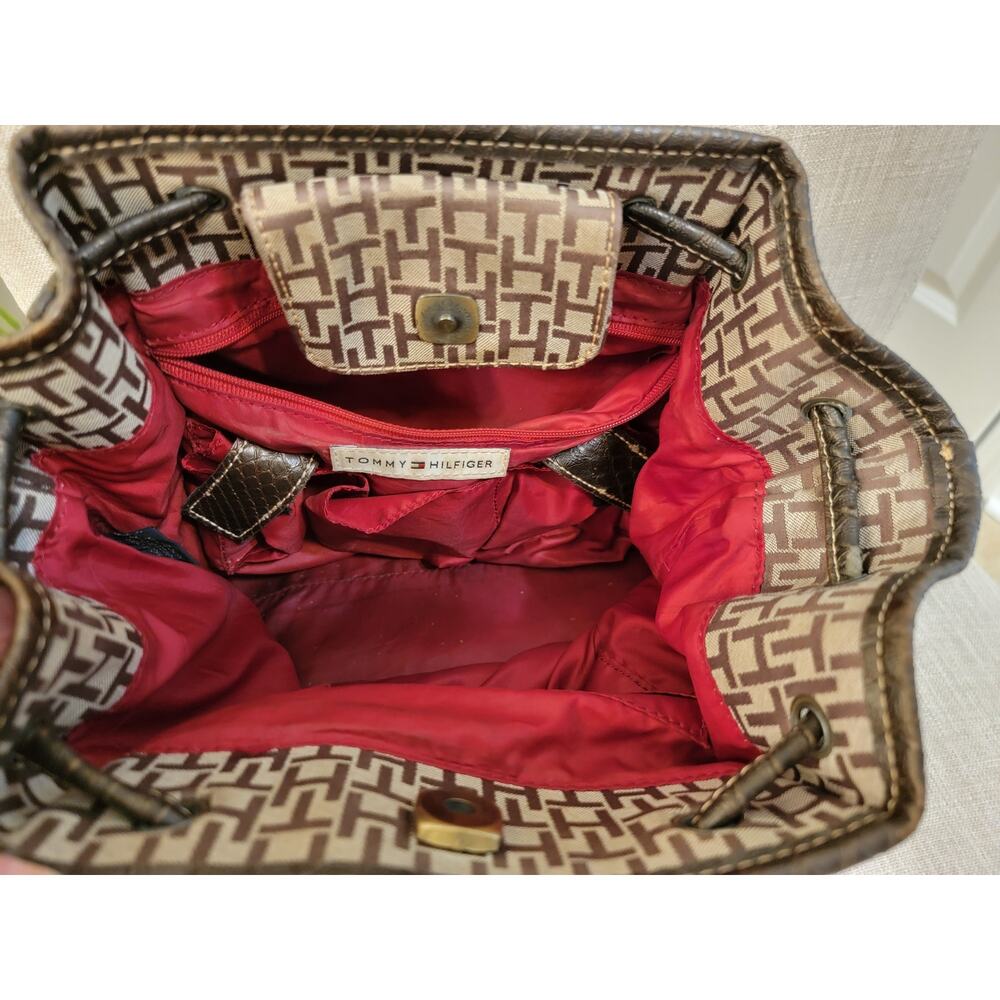 Tommy Hilfiger Monogram Drawstring Bucket Bag Snakeskin Print Grommet Crossbody - Picture 7 of 8